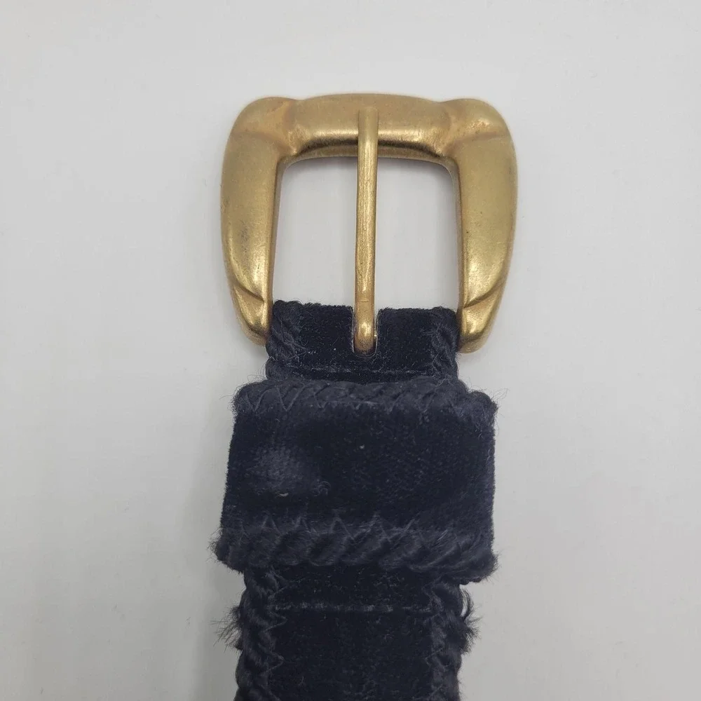 VTG Accessory Lady Belt Sml Black Velvet Gold Buckle 90s Dressy Glam Textured